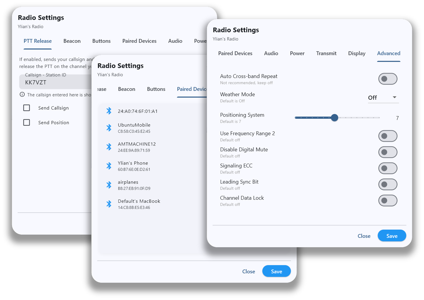 Radio settings dialog in HTCommander