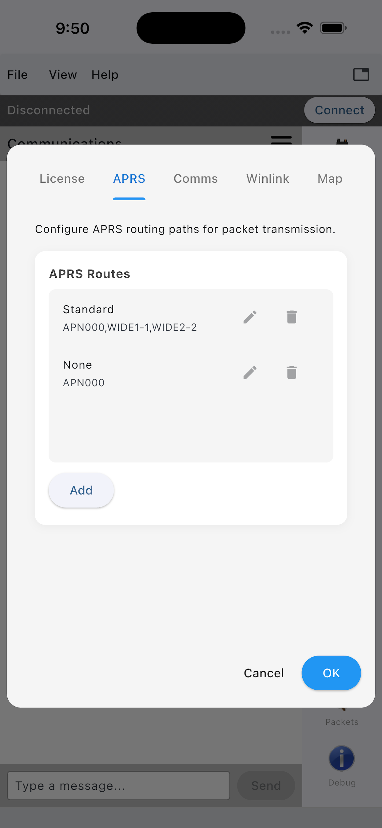 APRS settings on iPhone